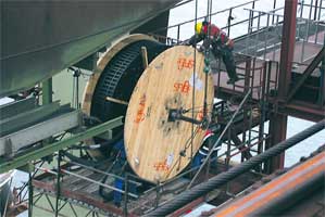Montage de chaînes porte-câbles sous forme de système complet sur touret