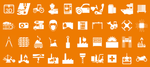 Symboles des secteurs où igus est présent