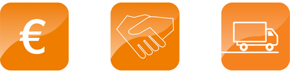 Logos avec symbole de l'euro, poignée de main et camionnette
