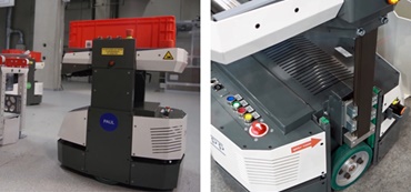 Système de transport sans conducteur de la société Knapp avec des modules linéaires à courroie crantée drylin® ZLW sur la plateforme de levage