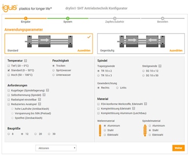 Configurateur de technique d'entraînement drylin® SHT