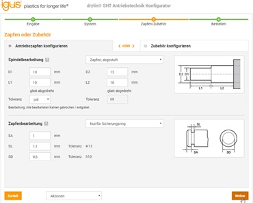 Configurateur de technique d'entraînement drylin® SHT